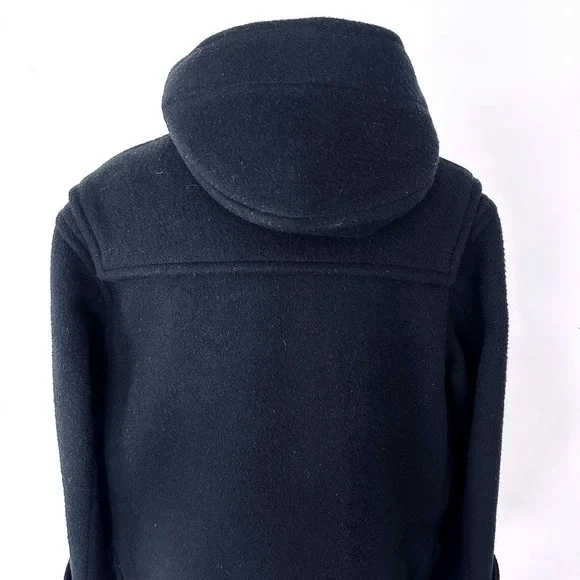 Vintage Burberry London Duffle Coat UK 10 Black Wool Hooded Toggle Nova Check 99 - Picture 12 of 16